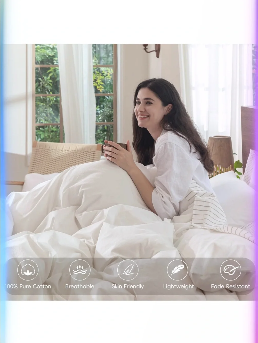 NEW MooMee Bedding Duvet Cover Set 100% Washed Cotton Linen Like Texture, King